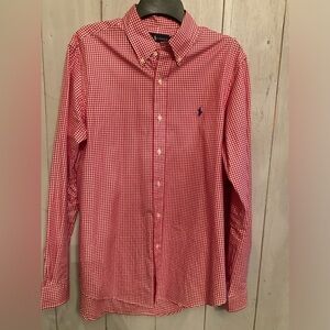 Polo Ralph Lauren Shirt Mens Medium Red‎ Gingham Check Blue Pony Logo!